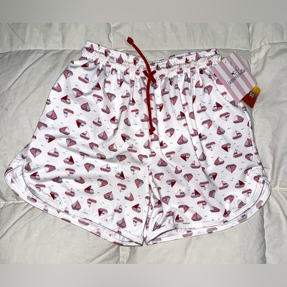 James and Lottie red and blue sailboat swim trunks, NWT, size 8